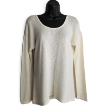 Charming Charlie Ruffle Sweater Size M Cream Romantic Minimalist Coastal