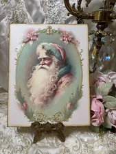 Shabby Chic Pink Santa Christmas Victorian Cottage Handcrafted Plaque Sign 3
