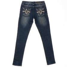 Rampage For the Few Skinny Jeans 5 26x31 Blue Embellished Stretch Juniors