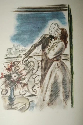 ANDRE DIGNIMONT ENGRAVING WOMAN ON BALCONY BAUDELAIRE ENGRAVING R3793