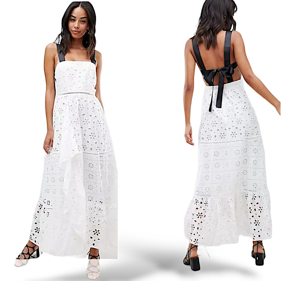 Asos Design tall NWT white embroidered eyelet floral maxi 100% cotton size  6 US