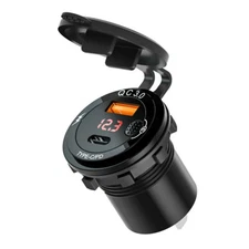 Car Dual QC3.0 USB Fast Charger Socket Power Outlet Touch Switch w/LED Voltmeter