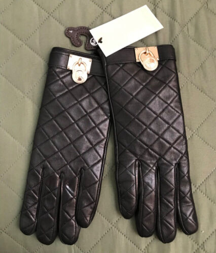 New MICHAEL KORS Women’s Quilted Black Leather Gloves, Size Large MSRP$98.00 - Picture 1 of 8