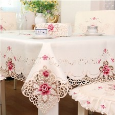 Vintage Embroidered Floral Tablecloth round 60IN Lace Table Cloth Cover Wedding