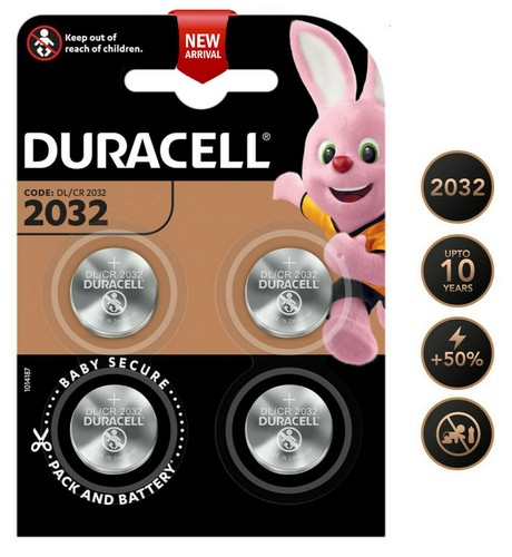 4 x Duracell CR2032 3V Lithium Coin Cell Battery 2032 button DL2032 New - Picture 1 of 5