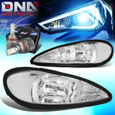 FOR 1999-2005 PONTIAC GRAND AM HEADLIGHT HEAD LAMPS W/LED KIT SLIM STYLE CHROME