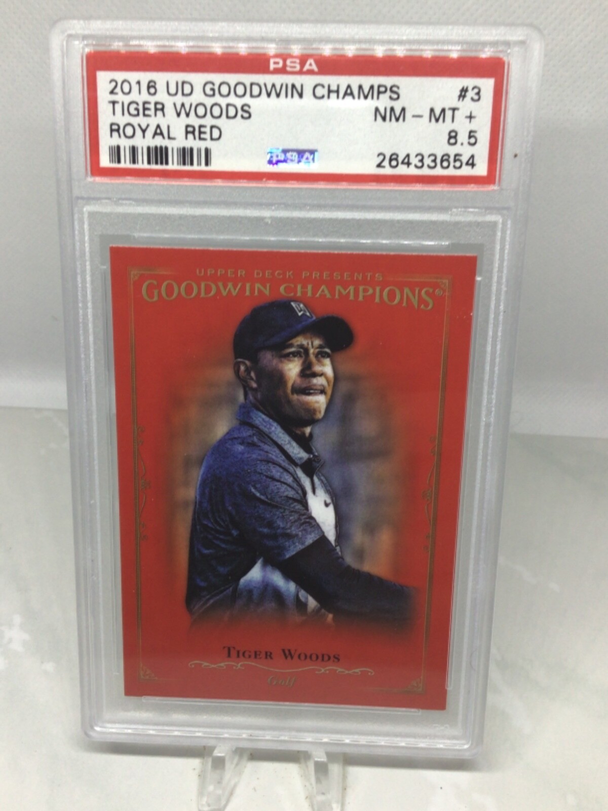 2016 Goodwin Royal Red #3 Tiger Woods PSA 8.5 (only 2 in all grades) view 1