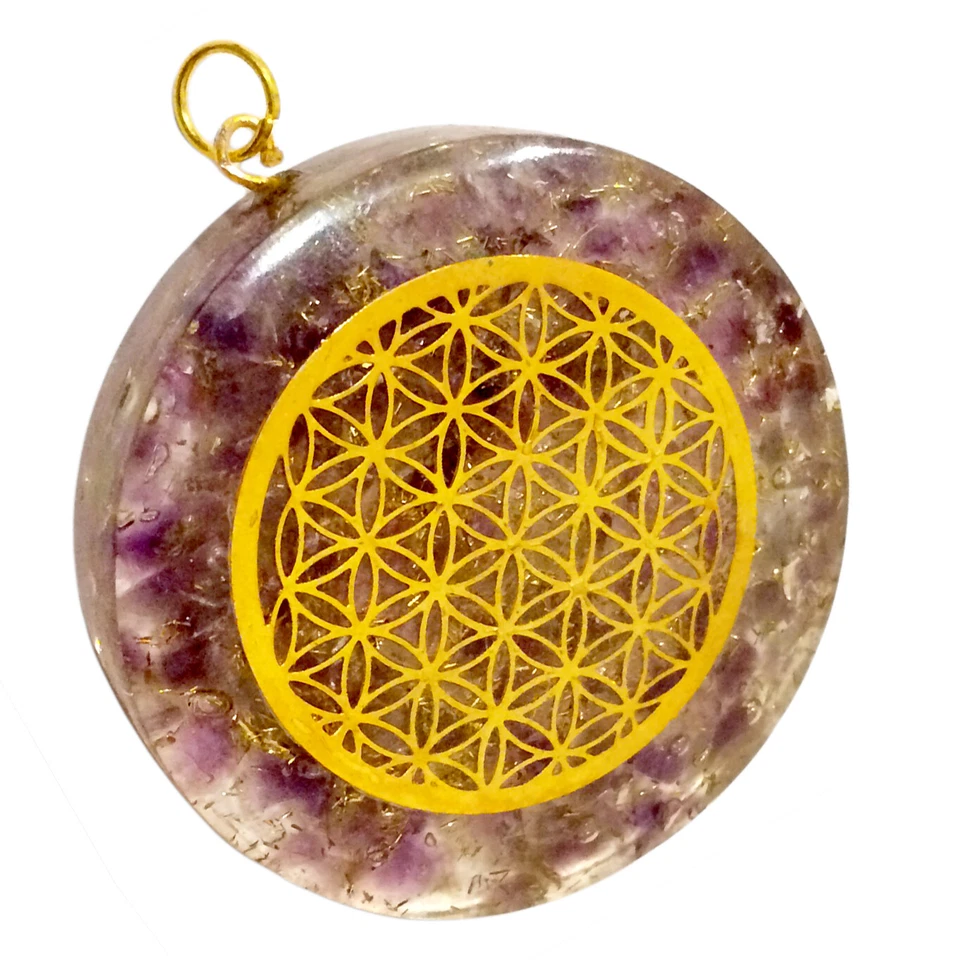 Orgonite Pendant - Fluorite Crystal Copper Orgone Energy Flower Life Necklace  - Image 3 of 4