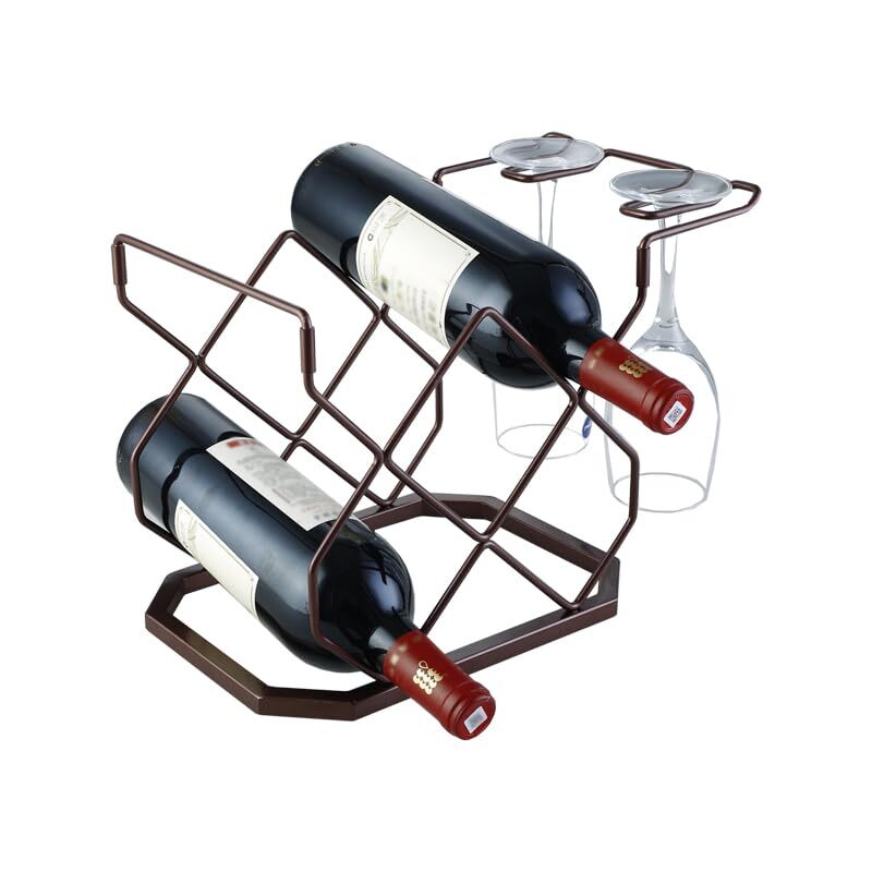 Bottles Countertop Small Wine Rack with Glass Shelf Antique