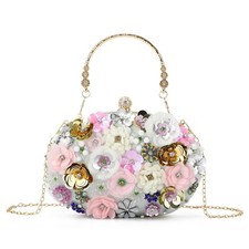 Floral Clutch Beaded Purses for Women 3D Flower Evening Bag for Wedding, Bridal