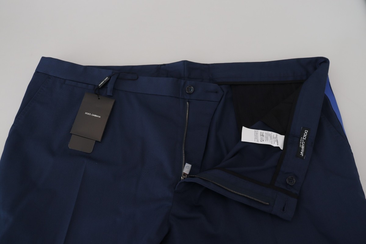DOLCE & GABBANA Pants Blue Cotton Men Cropped Trousers IT60 DOLCE & GABBANA Pants Blue Cotton Men Cropped Trousers IT60