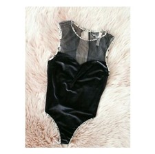 NWT VICTORIA SECRET BLACK VELVET BODYSUIT XS TEDDY LINGERIE