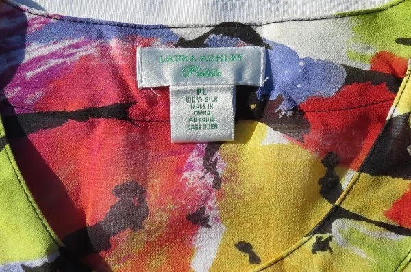LAURA ASHLEY PL LP 大胆彩色印花透明丝绸衬衫夹克上衣羽毛重量 — 第 4/4 张图片