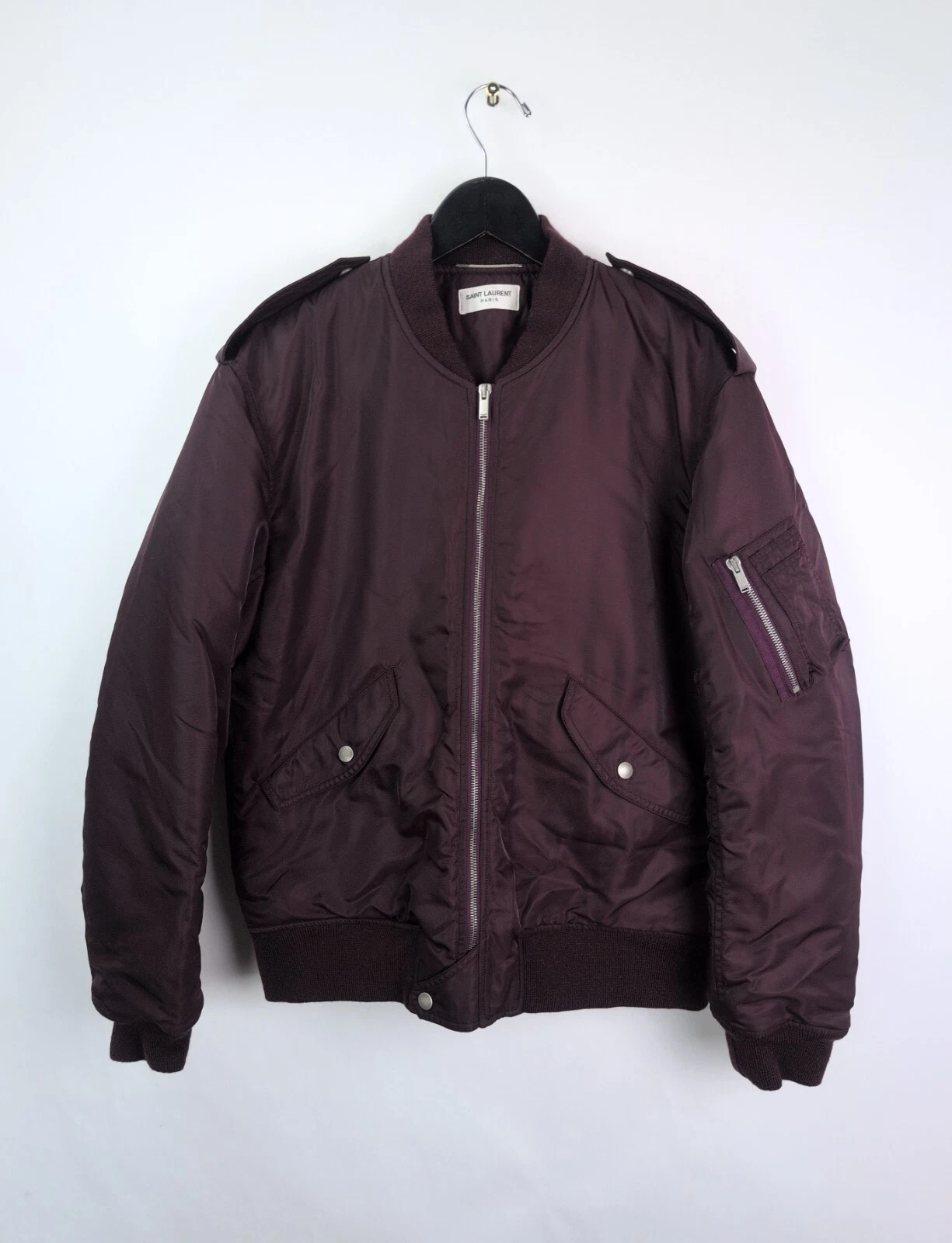 SAINT LAURENT (YSL) Giacca Bomber FW18 SAINT LAURENT Uomo Tg XL US44 IT54 Borgogna Militare MA 1