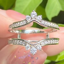 Ring Wrap Guard Enhancer Gold Plated Sterling Silver Stackable Wedding Band CZ