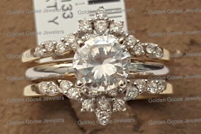 14k Yellow Gold Solitaire Enhancer Vintage Round Diamonds Ring