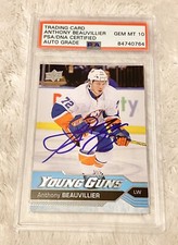 ANTHONY BEAUVILLIER SIGNED 2015-16 YOUNG GUNS PSA AUTO GEM MT 10 NY ISLANDERS