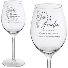 Personalised Engraved wine glass TWINKLE WRINKLE TINKERBELL large wine glass