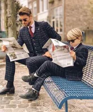 Men's and Boys Tweed Windowpane Check Slim Fit 3 Piece Suit Set RRP � 229.97