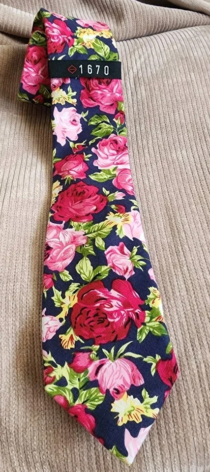 Corbata de cuello ajustada 1670 Nordstrom para hombre azul marino rojo rosa rosas floral trabajo de boda Foto 2 de 4