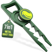 7-In-1 Metal Golf Divot Tool with Ball Marker - Tee Height Selector, Bottle Open