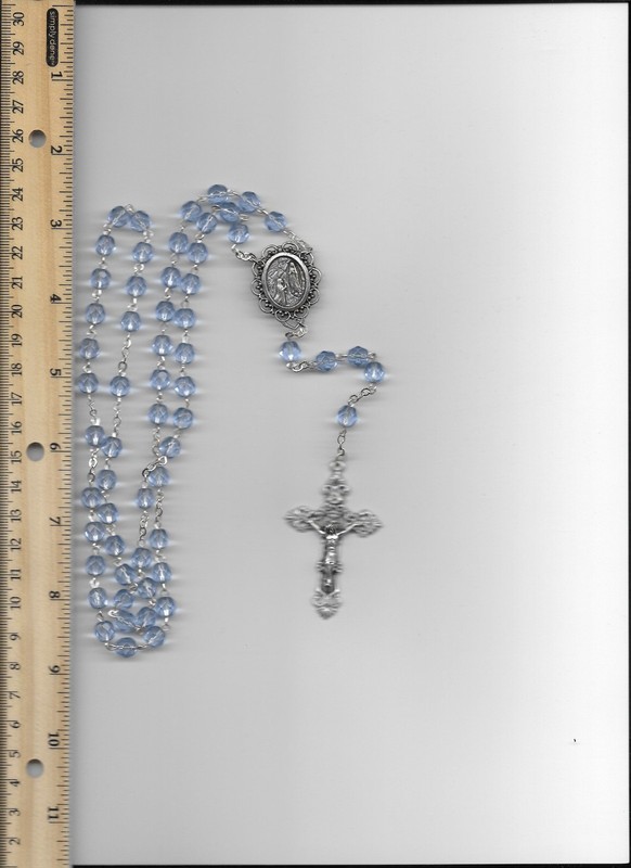 Our Lady of Lourdes 30 Inch Light Blue Glass Healing Rosary