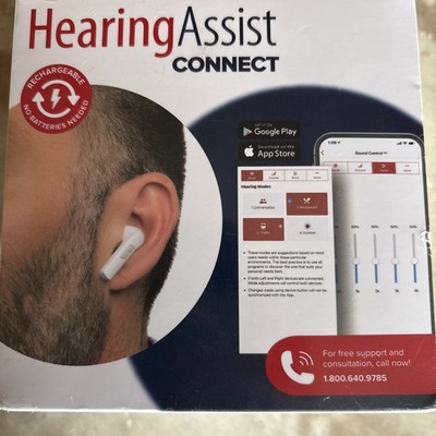 HearingAssist CONNECT  hearing aid. Rechargeable 2 piece Kit Control Background 
