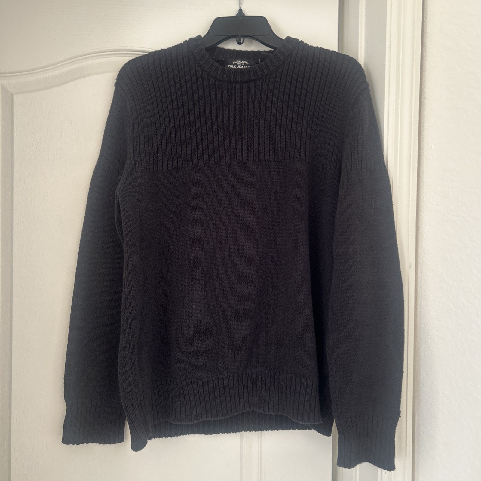 VTG Polo Ralph Lauren Men's Black Cotton Knit Pullover Sweater Crew Neck Medium