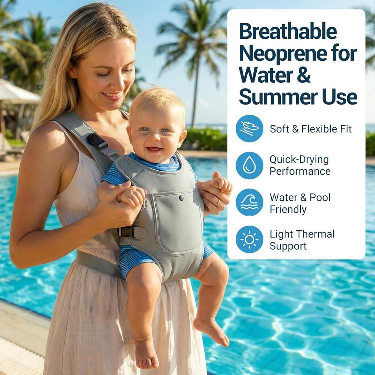 Neoprene Baby Carrier for Pool & Beach, Adjustable, Lightweight