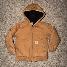 Carhartt Boys Canvas Insulated Hooded Jacket Kids Size XXS 4-5 Brown