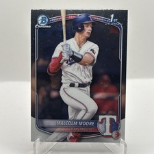 Malcolm Moore 1st Chrome Prospect Rookie 2025 Bowman Card #BCP-129 Texas Rangers. rookie card picture