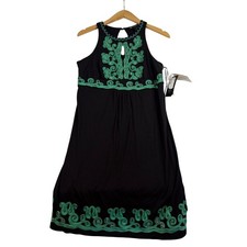 INC International Concepts Black Green Soutache Embroidered Knit Dress Mediu NEW
