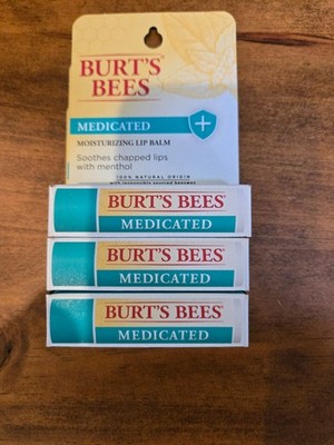 Burt's Bees Medicated Moisturizing Lip Balm w Menthol 0.15 oz 3PACK