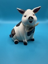 White/Tan Ceramic Farmhouse Pig Figurine, farm house, country decor 4.5  