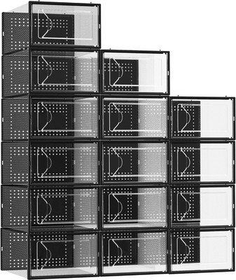 Shoe Storage Box, 15 Pack Clear Plastic Stackable Organizer for Closet, Interloc