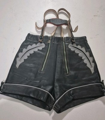 Vintage Boys Lederhosen Dark Green, Leather, Echt Leder, German 