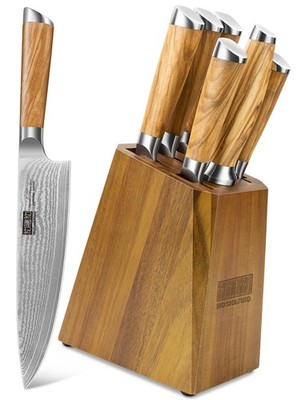 Knife Set 7 Piece Damascus Steel Professional Ultra Sharp HOSHANHO Block