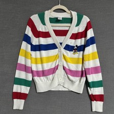 Disney Park Mickey Mouse Sweater Cardigan S Rainbow Stripe 100th Anniversary