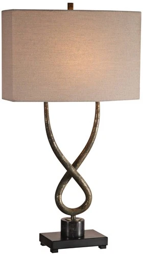 Industrial Table Lamp 31" Tall Aged Silver Leaf Beige Shade for Living Room Home - Picture 2 of 4