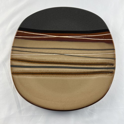 Set of 2 - Home Trends Bazaar Dinner & Salad Plates Tan Brown White Stripes - Picture 3 of 8