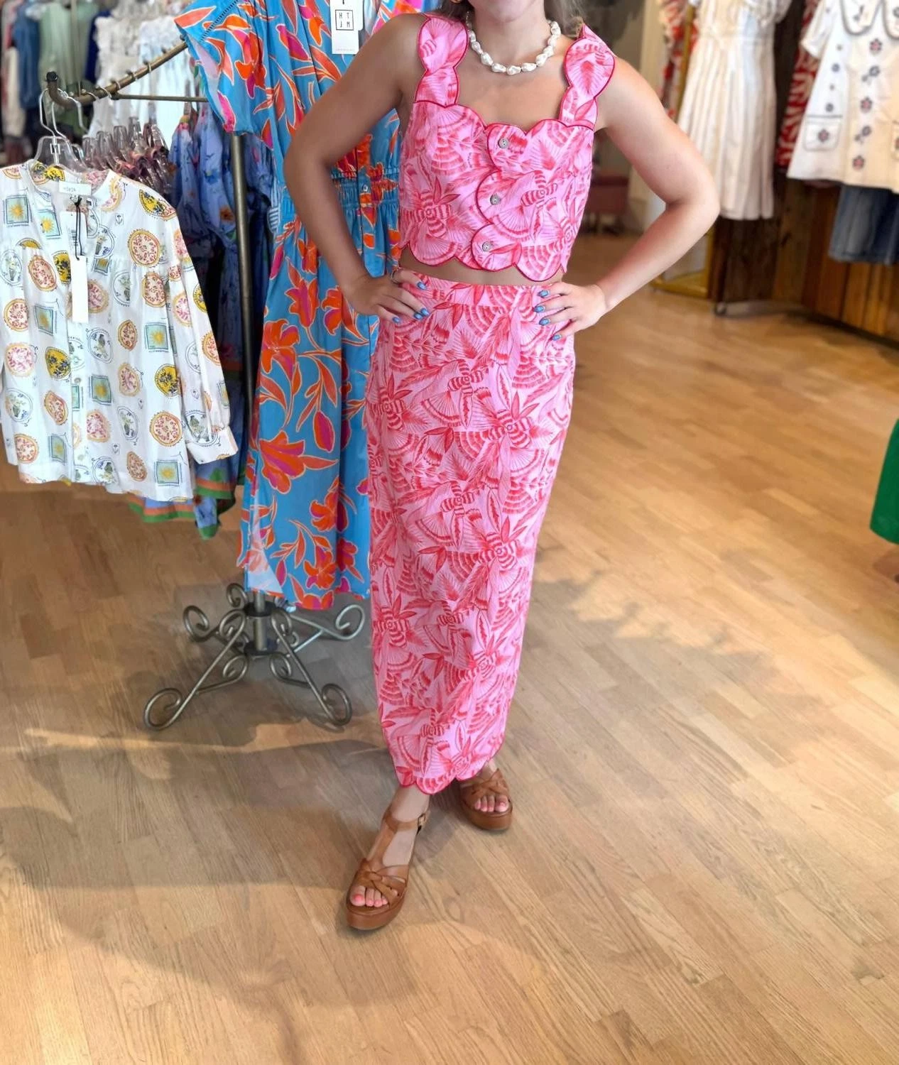 Karlie Tropical Linen Midi Skirt Size S