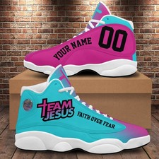Jesus Basketball Shoes For Men, Faith Over Fear Personalized Name Number Sneaker