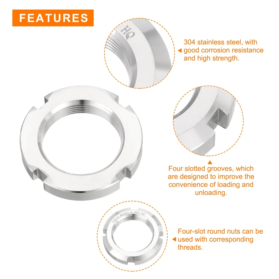 M35 x 1,5mm – 6 Stück Sicherungsmuttern mit vier Schlitzen,rund,Edelstahl 304 - Bild 4 von 4