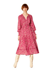 Kivari Tamara Midi Dress Size 8/ US 4 Pink Floral Button thru Tier Lace