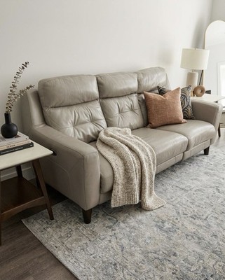 Gray Leather 3-Seat Reclining Sofa Couch, Track Arms, High Back, Living Room