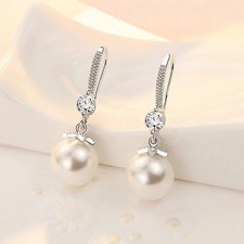 Pearl Drop Earrings, Crystal Accent Dangle Earrings for Women's Collection