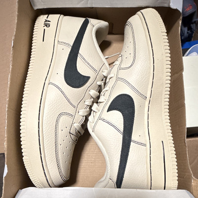 Nike Air Force 1 Men s Low Top Leather Lace-Up Sneakers Beige/Black
