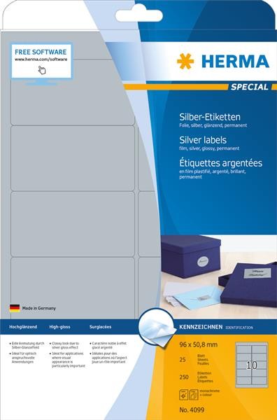 Herma Special Folien-Etiketten, 96 X 50,8 Mm, Silber-image
