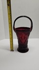 Tiara Indiana Glass Ruby Red Sandwich Tall Handled Basket. — photo 5