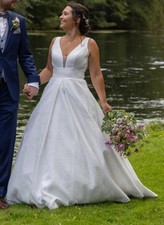 Weise Brautkleid Weiß Jacquard Strukturmuste...